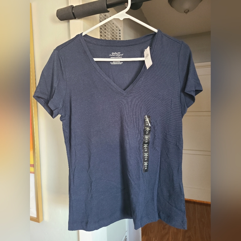 Navy V-Neck Women's Top
